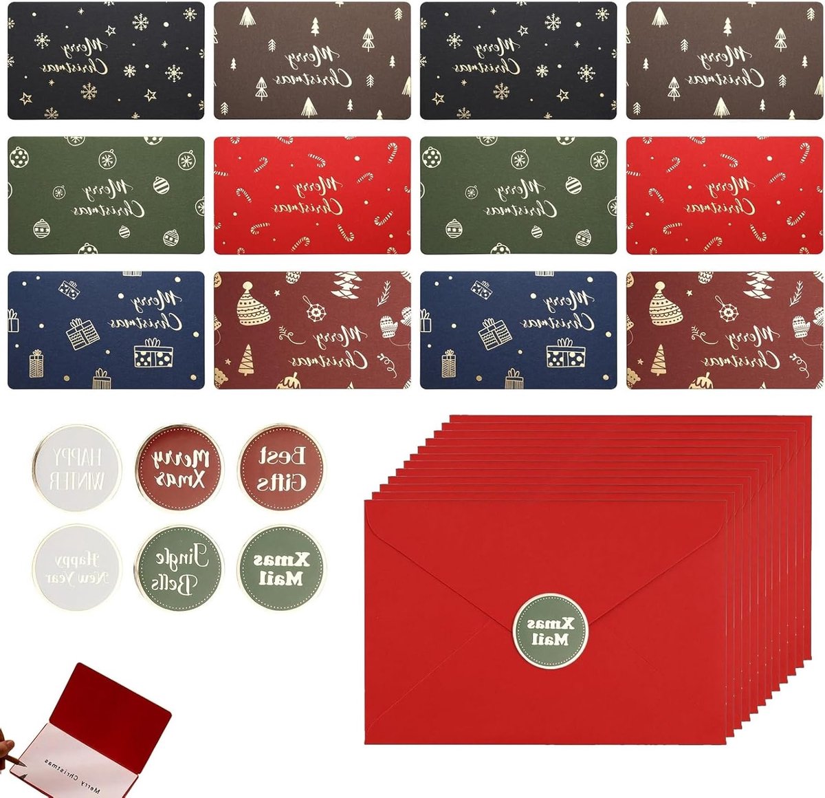 Set van 12 Luxe Kerstkaarten met Enveloppen - Dikke Kwaliteit Papier voor Volwassenen en Kinderen - Perfect voor Kerstwensen en Feestdagen