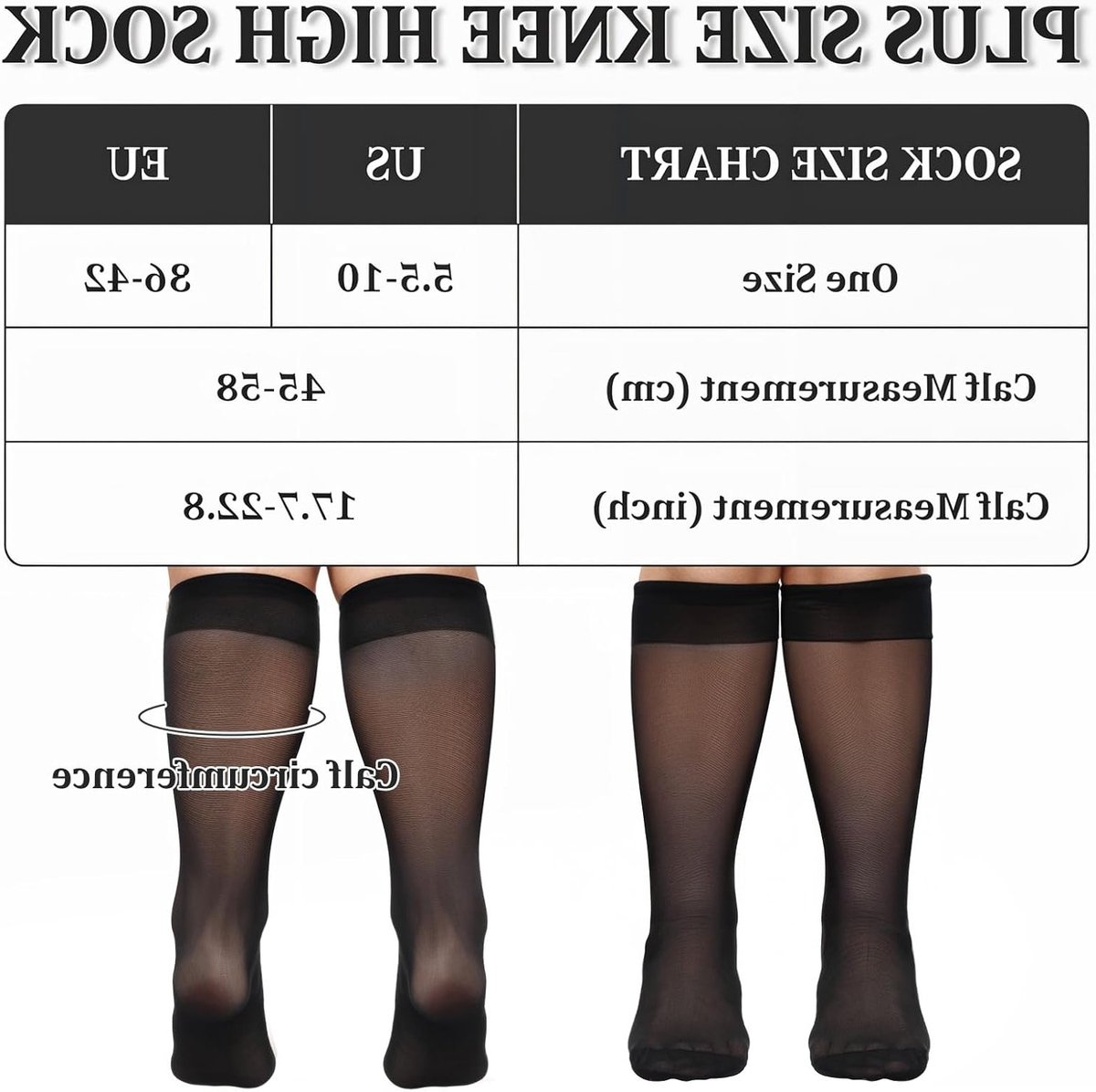 6 Paar Dames Kousen tot de Knie 15 Denier Ademend Nylon Transparante Kousen Grote Maten Comfortabele Band Zwart en Huidskleurige Kousen voor Elke Gelegenheid