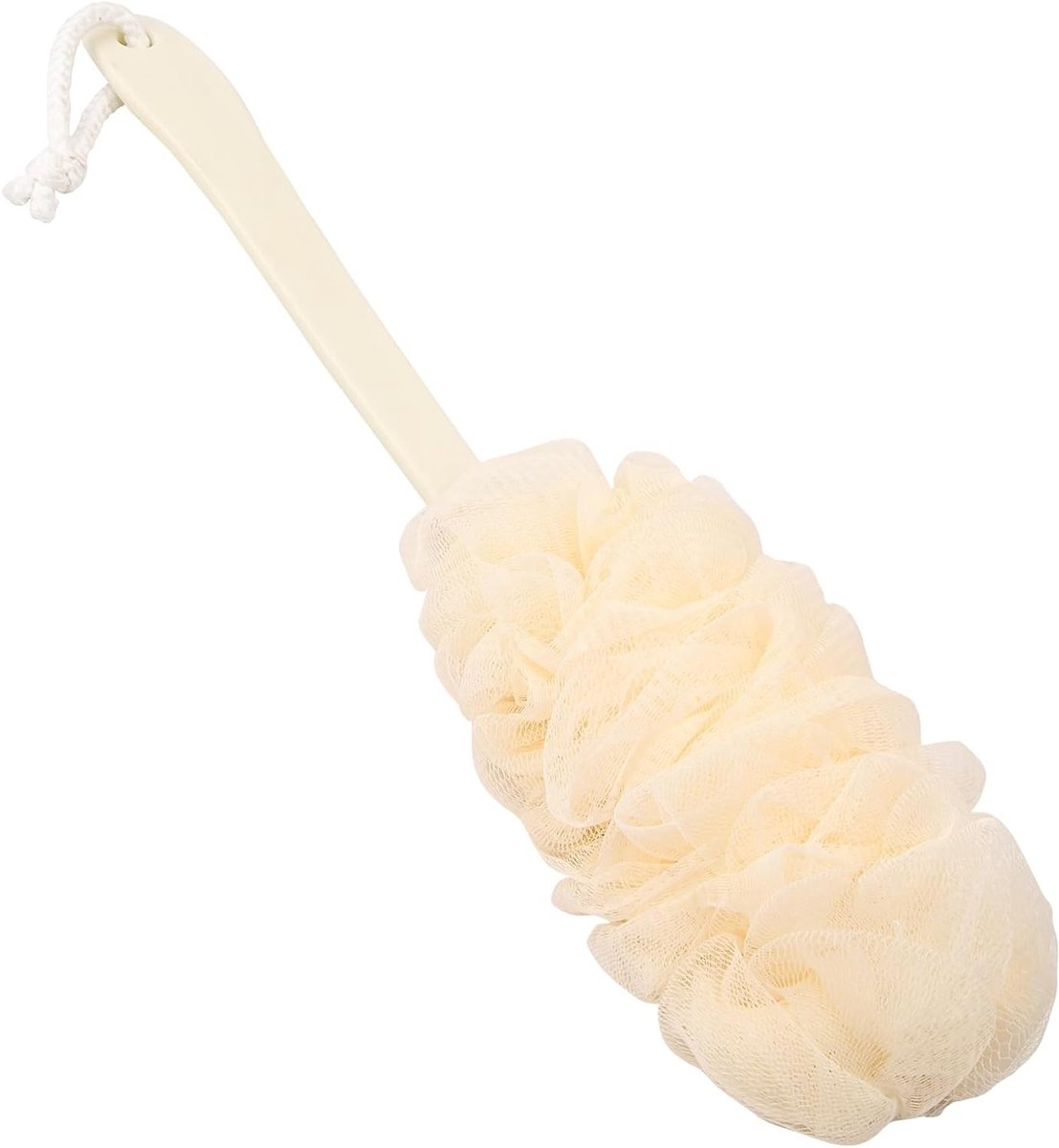 Verzorgende douche spons met handvat, rugborstel en mesh borstel voor exfoliatie en reiniging van de huid tijdens het douchen