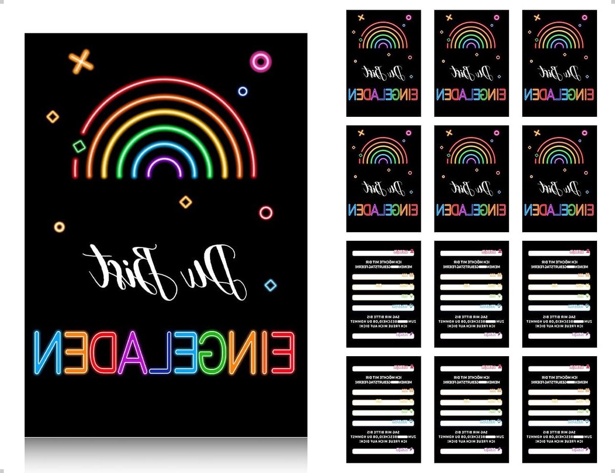 Kleurrijke 12 vellen regenbooguitnodigingen voor verjaardagsfeesten, evenementen en reünies, ideaal voor themaverjaardagen en speciale gelegenheden