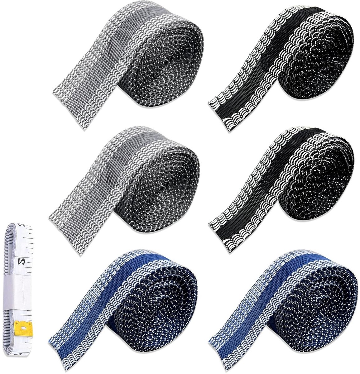 Hemming Tape voor Strijken, 6 Rollen van 5mx2.5cm, Geschikt voor Gordijnen, Jurken en Spijkerbroeken, Inclusief Zachte Liniaal in 3 Kleuren