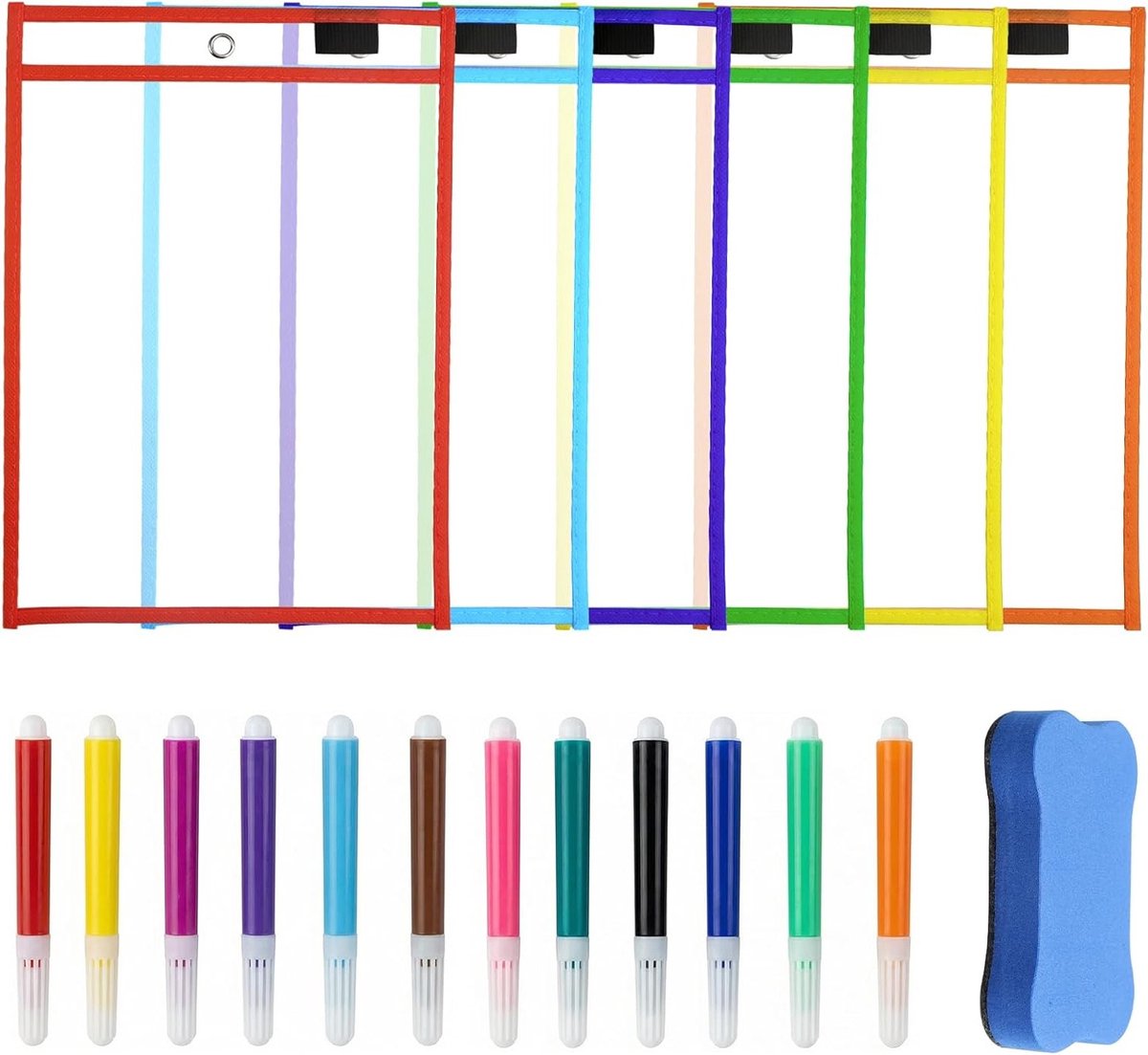 Onderwijs bureaus en afveegbare tassen, transparante PET, droog afveegbare tassen in 6 kleuren, A4 formaat, 21 x 29.7 cm, ideaal voor school en kantoor