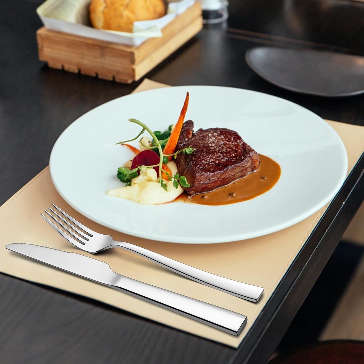 Set van 12 Elegante Steakmessen met Ergonomisch Handvat en Roestvrijstalen Lemmeten voor Perfecte Snijresultaten