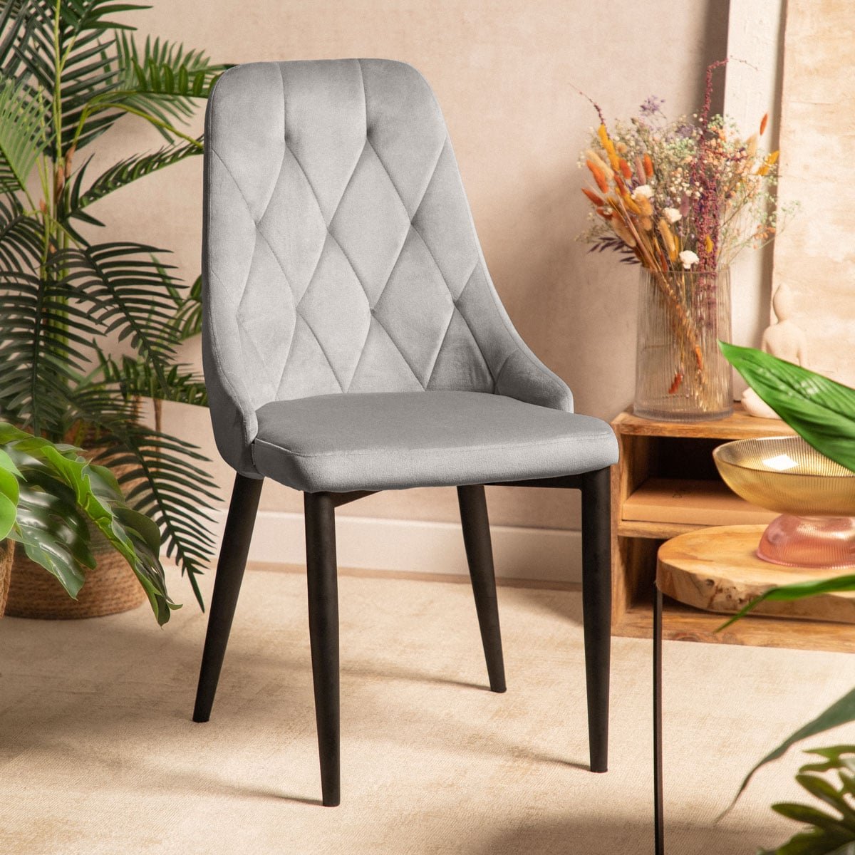 HOMLA - Chair - LOUIS QUILTER - Velour Grey - 44x59x88 cm