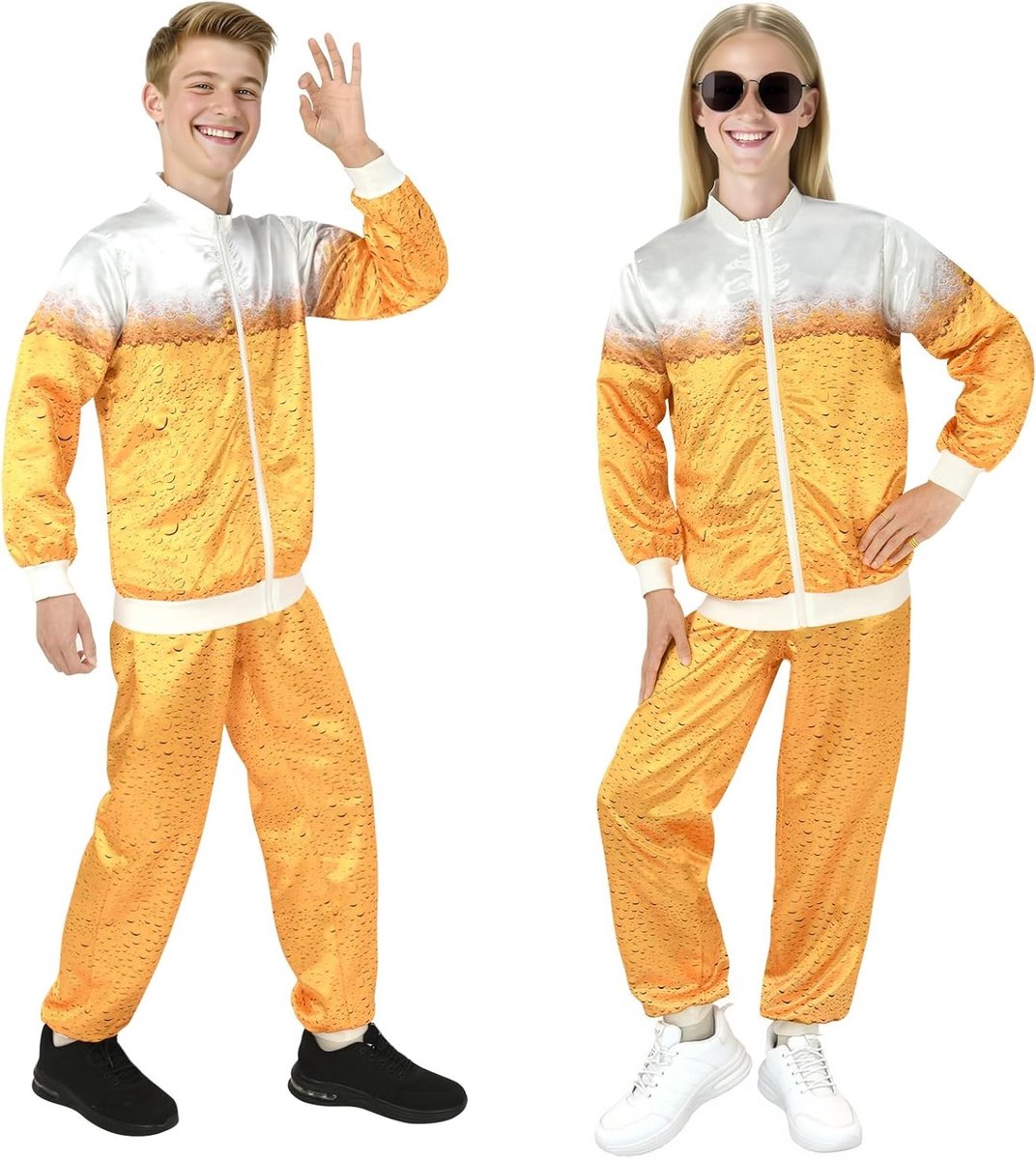 Retro Beer Kostuum Tracksuit voor Themafeesten, Halloween en Oktoberfest - Unisex 80s 90s Shell Suit met Slechte Smaak en Bierprint