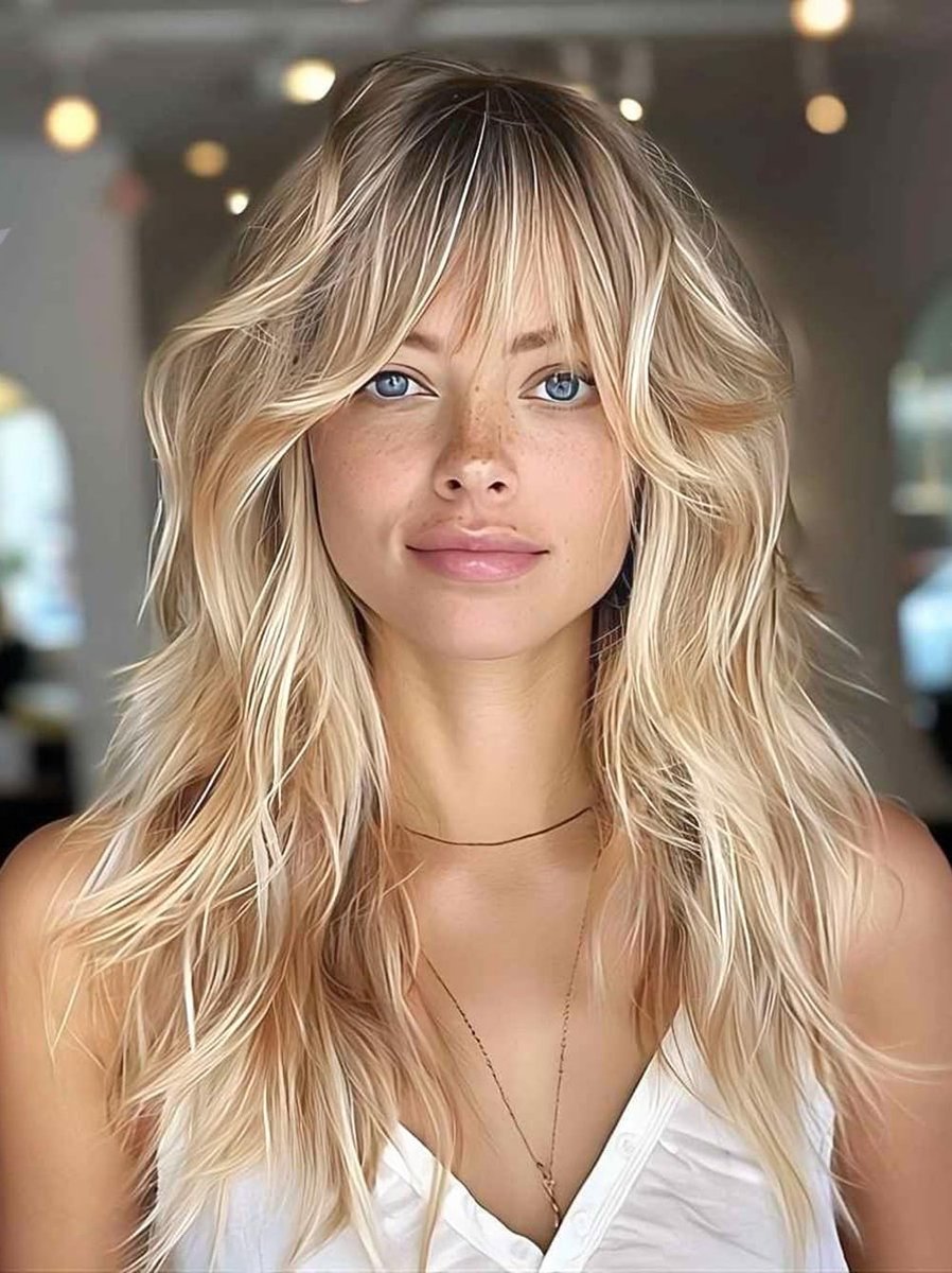 Medium Lange Golvende Blonde Peruk met Pony voor Dames - Natuurlijke Krullende Synthetische Haarperuk voor Dagelijks Gebruik, Anime Cosplay en Feestjes