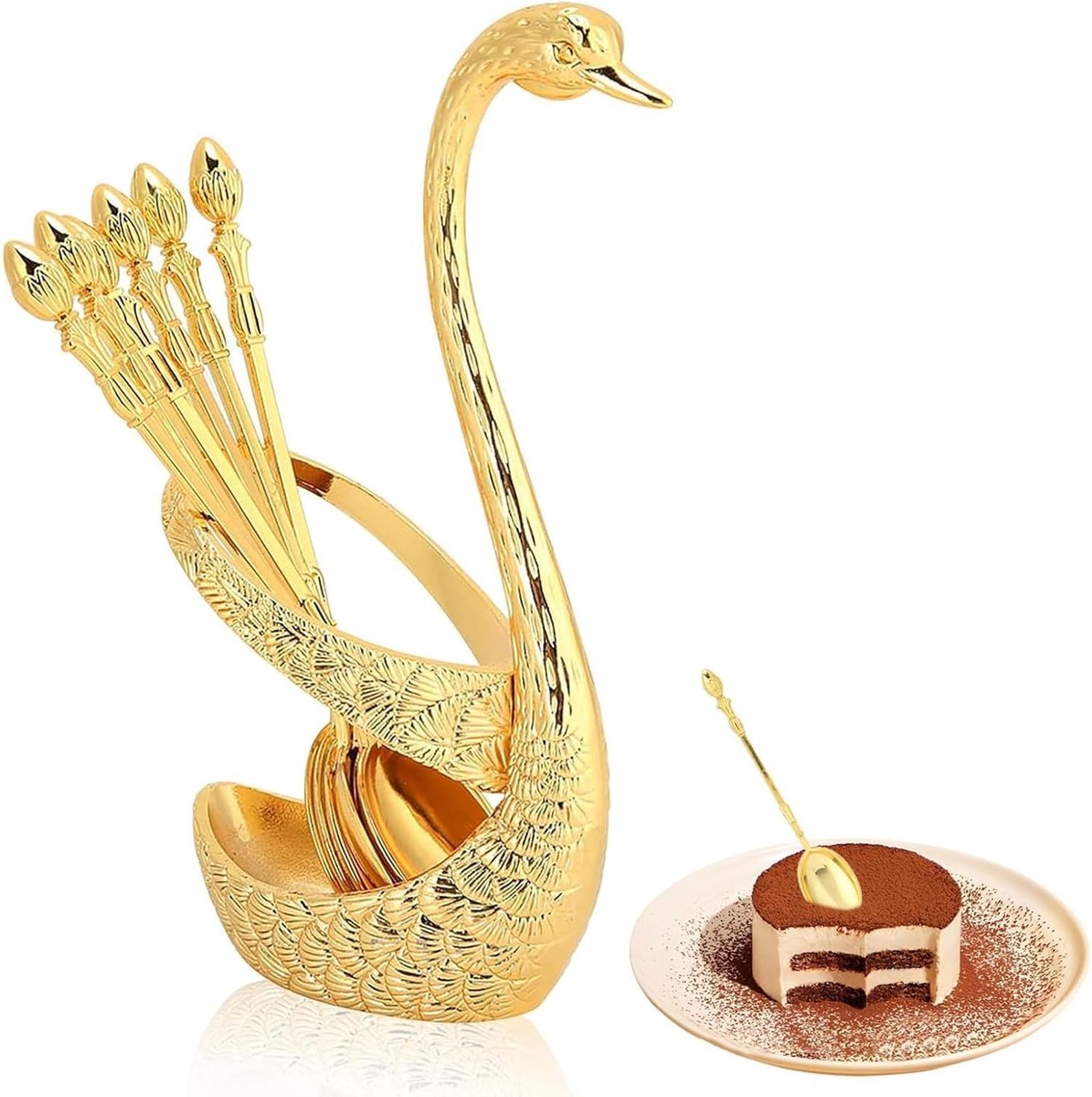Koffielepelset met zwaanhouder - roestvrijstaal