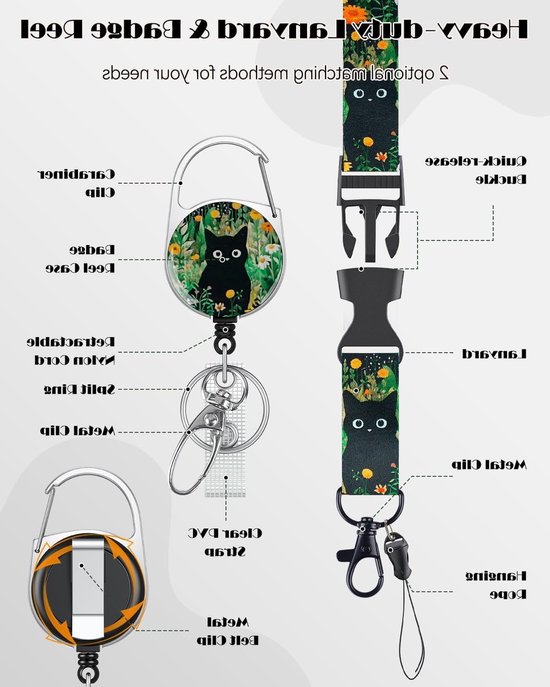 Stijlvolle Badgehouder met Retractable Reel en Detachable Lanyard - Kattenpatroon, Ideaal voor Kantoor, Onderwijs en Evenementen van Merkloos — afbeelding 4