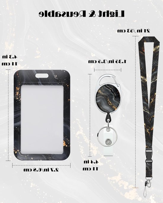 Marmeren Badgehouder met Retractable Reel en Afneembare Lanyard - Verticale Kaartbeschermer voor Identificatie en Toegangspassen van Merkloos — afbeelding 3