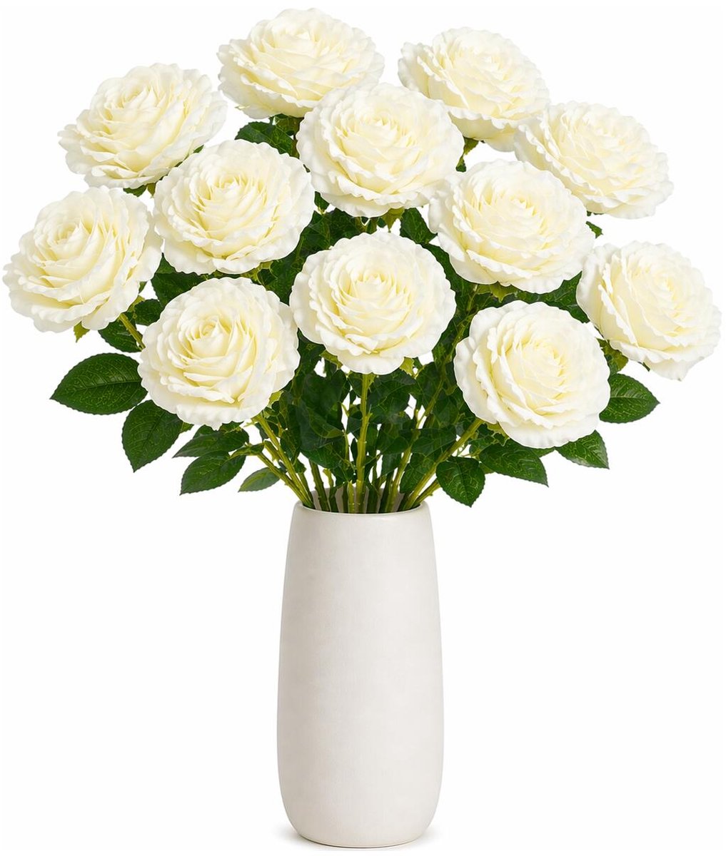 Mica Decorations Kunstbloem Roos Angel - 10x - H68 cm - ivoor wit - kunststof - stelen kunstbloemen - boeket - rozen bloemetjes Ivoorwit