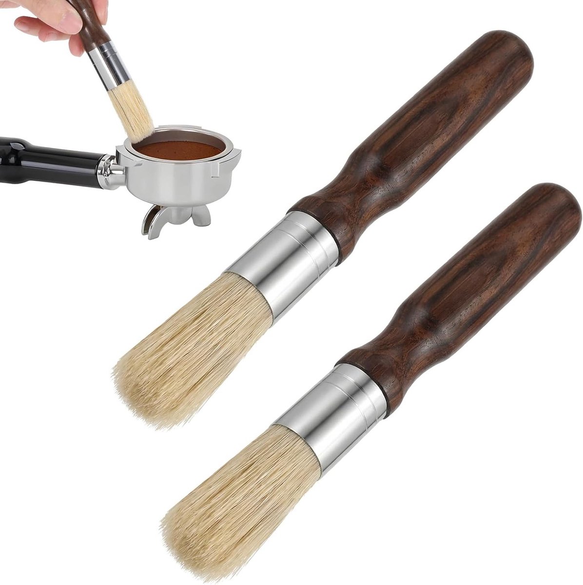 Set van 2 koffiereinigingsborstels voor het verwijderen van koffiedik uit molens en filters