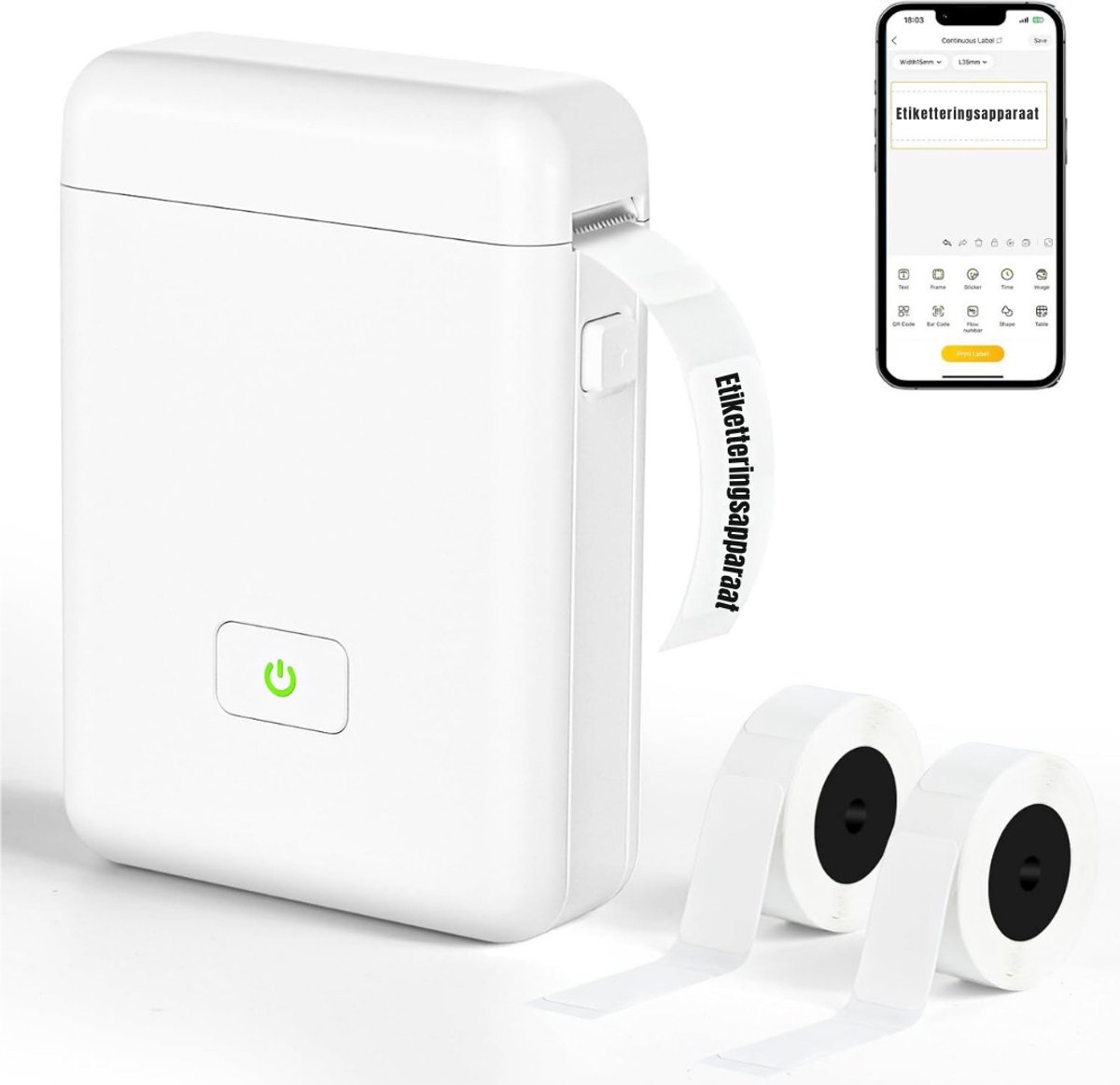 RUX® Labelmaker - Laberprinter - Draagbare Laberprinter - Bluetooth - Compact- Wit- 3cm x 9cm x 5cm