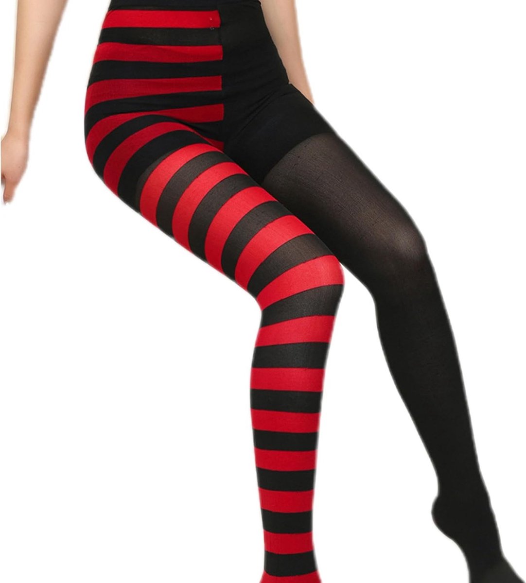 Gestreepte damespanty's in rood en zwart – Funky legging voor carnaval, kostuum, feest en dagelijks gebruik, ondoorzichtig en stijlvol