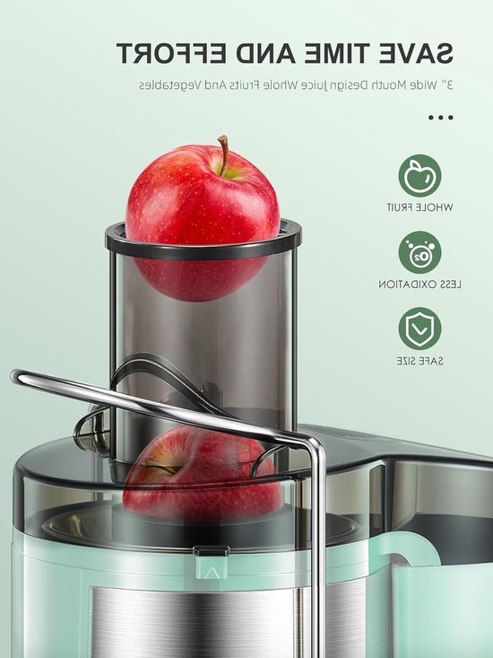 Professionele RVS Slowjuicer voor Fruit en Groenten met 3 Snelheden en 800 W Vermogen van Merkloos — afbeelding 5