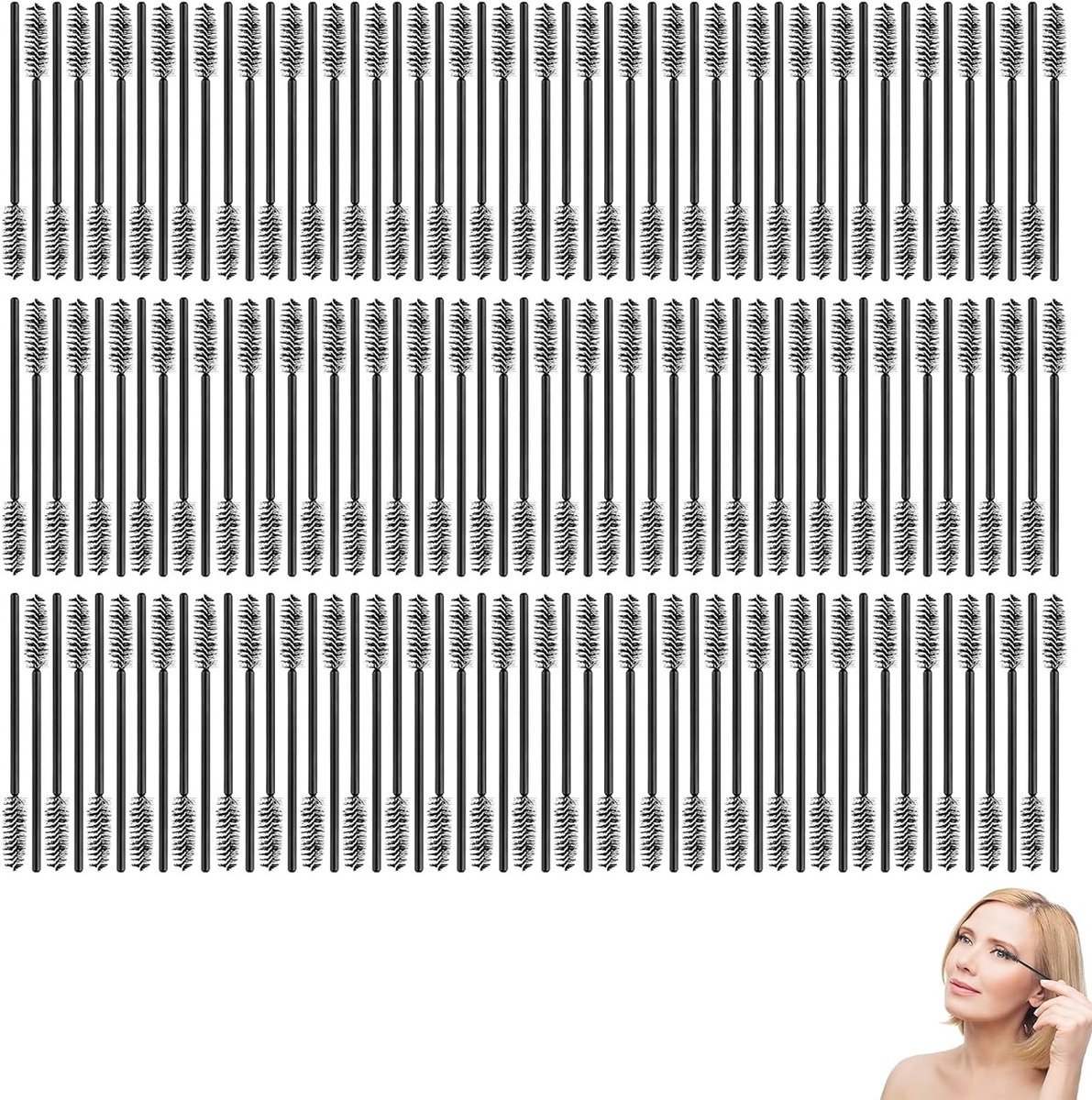 Verwisselbare Wimperborstels – Wegwerp Mascara Applicators met Kristallen Handvat – 150 Stuks, Perfect voor Oogmake-up, Wimpers en Wenkbrauwen