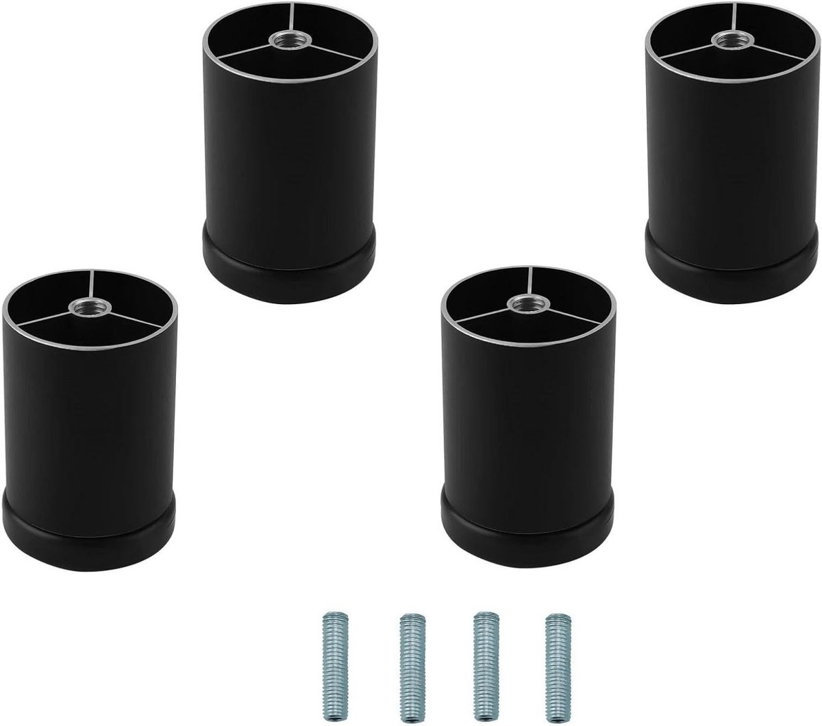 Set van 4 Moderne Zwarte Aluminium Meubelpoten, Verstelbare Poten voor Kasten, Sofas en Ta