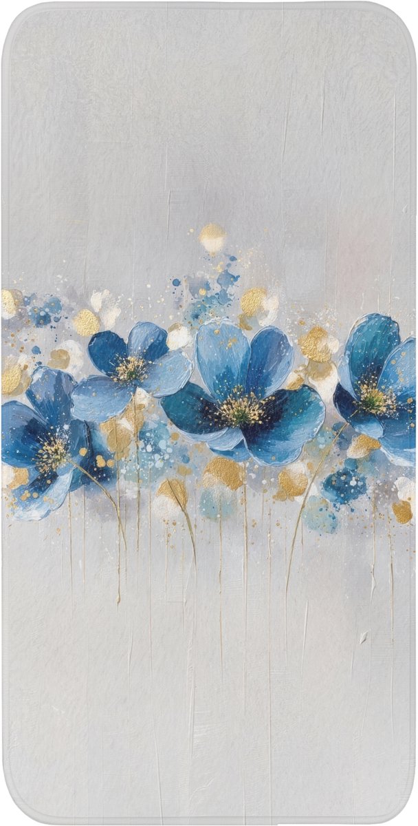 Badmat 60x120 cm - Antislip - Bloemen - Blauw - Abstract - Badmatten voor badkamer - Badkamermat - Douchemat - Badkamer mat