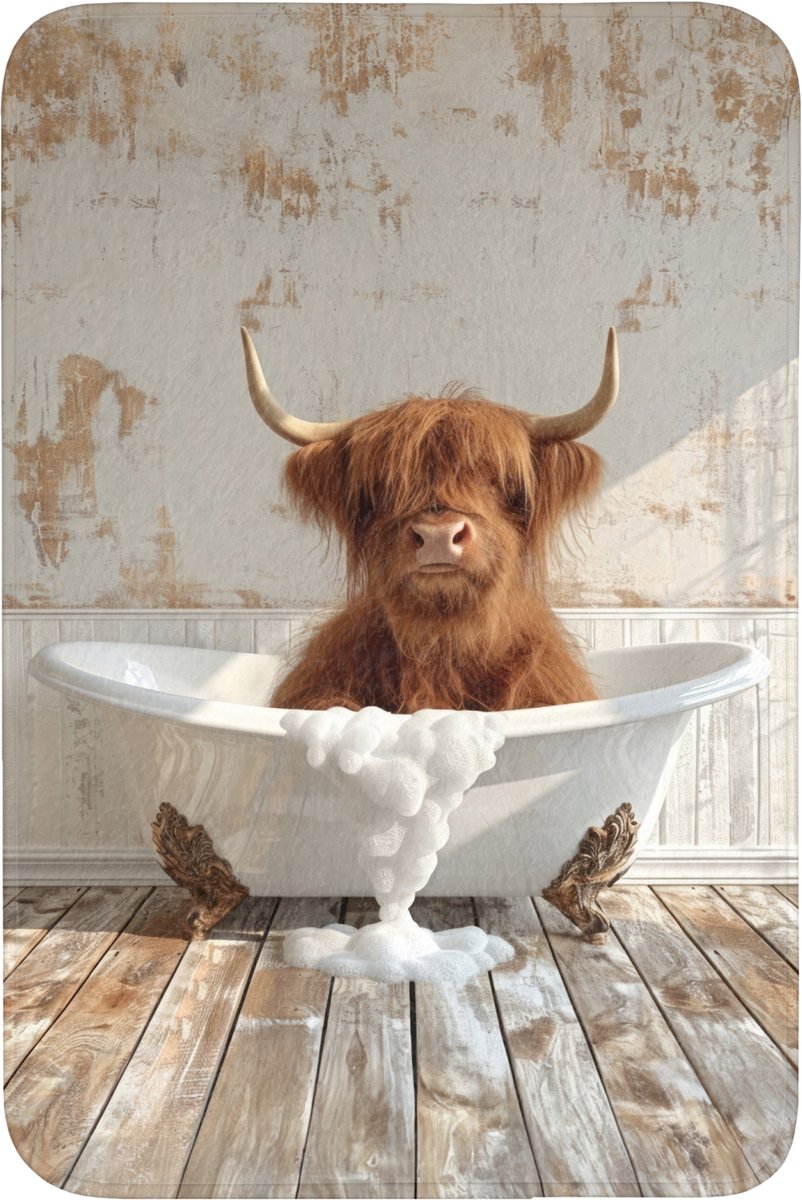 WC mat 60x90 cm - Antislip - Schotse hooglander - Badkuip - Vintage - Koe - Toiletmat - Vl