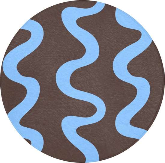 Badmat rond 70x70 cm - Antislip - Kronkelende lijnen - Blauw - Bruin - Minimalistisch - Badmatten voor badkamer - Badkamermat - Douchemat - Ronde badkamer mat