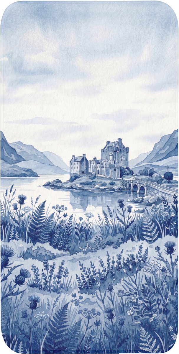 Badmat 60x120 cm - Antislip - Schots - Kasteel - Blauw - Aquarel - Badmatten voor badkamer - Badkamermat - Douchemat - Badkamer mat
