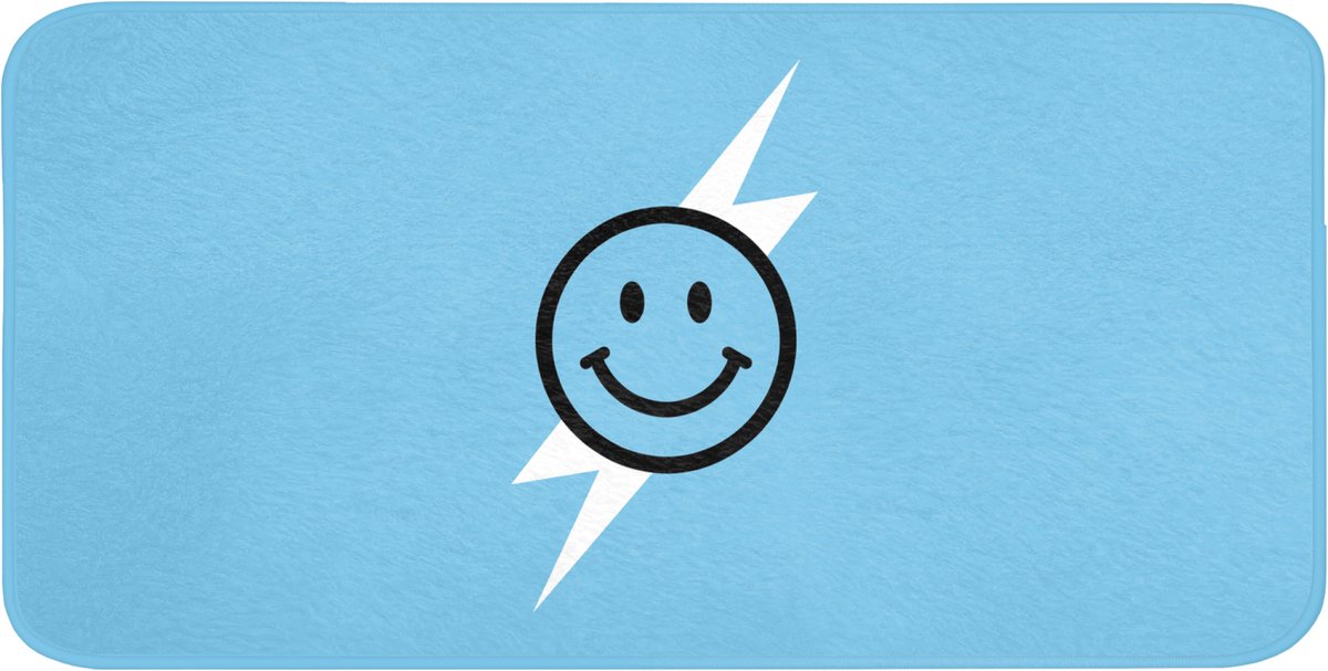 Badmat 120x60 cm - Antislip - Smiley - Blauw - Bliksem - Badmatten voor badkamer - Badkamermat - Douchemat - Badkamer mat
