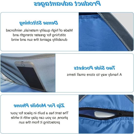 Mini-hoofdtent pop-up strandtent met zonwering voor outdoor strand - draagbaar en compact van Merkloos — afbeelding 3