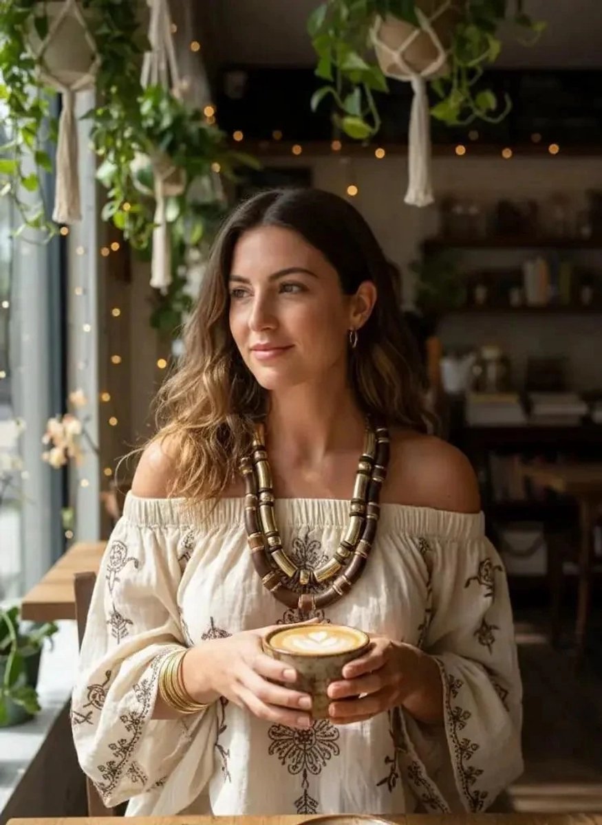 Dorvina Ikili Ahsap en Goud Boncuk Muadil Design Bijuteri Dames Ketting
