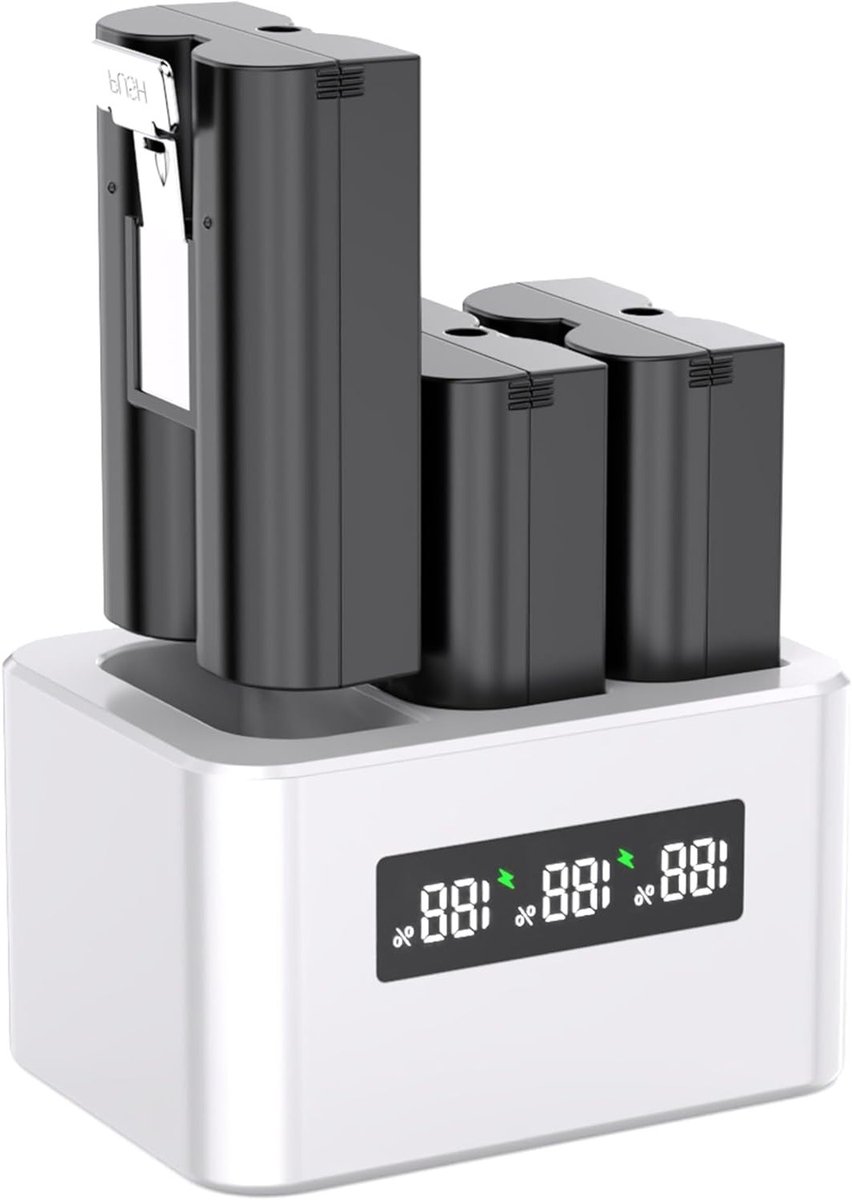 3-Pack Vervangende Batterij 6040mAh met Oplaadstation en LED Display voor Ring Deurbellen en Camera's, Type-C Oplaadpoort