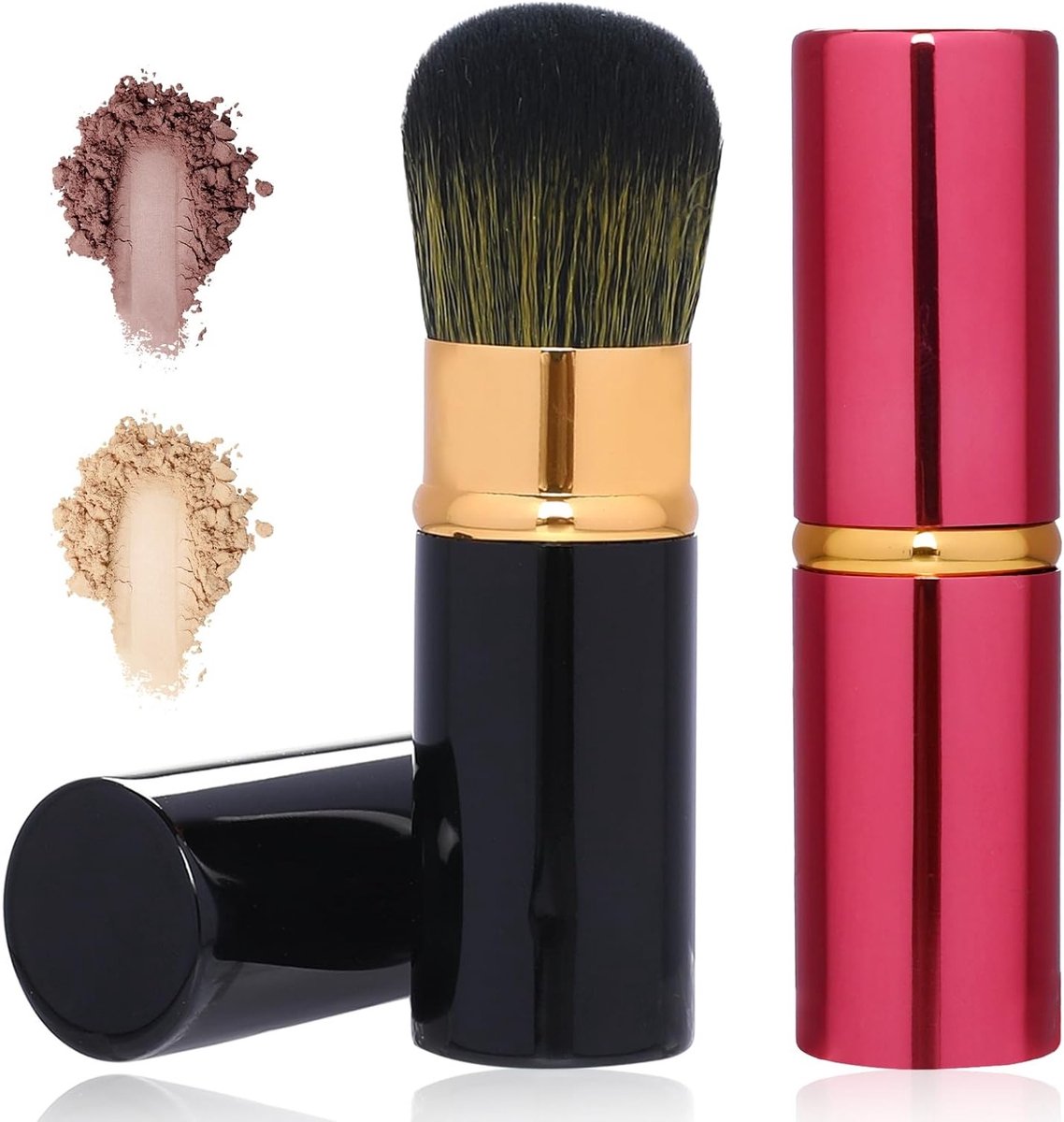 Set van 2 Inklapbare Kabuki Make-up Kwasten, Compacte Reis Foundation Kwast, Ultra Zachte Haren voor Blush, Bronzer en Highlighter Gebruik