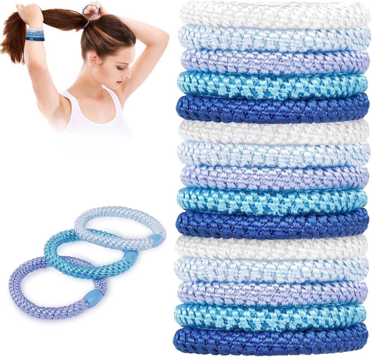15 Stuks Gemengde Kleur Elastische Haarbanden voor Vrouwen en Meisjes, Zachte Geweven Ponytail Houders voor Dik en Krullend Haar, Ideaal voor Dagelijks Gebruik en Sportactiviteiten