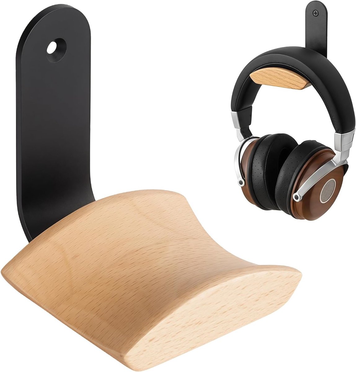 Hoofdkussenhouder van Beukenhout met 3M Plakband en Schroef, Ideale Hoofdtelefoonstandaard voor Over-Ear Gaming en Thuisgebruik, Stevige en Stijlvolle Hoofdtelefoonhouder