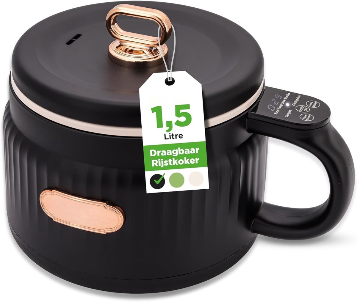 RUX® Rijstkoker Klein - Rijstkoker - Elektrische Rijstkoker - 1,6L - Warmhoudfunctie- Zwart - 17cm x 19cm x 25cm