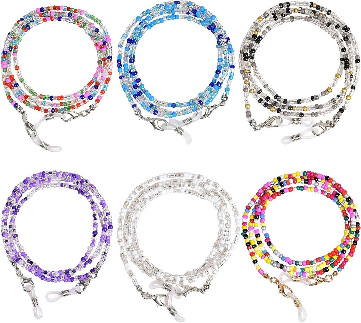 Set van 6 Kleurrijke Brilkettingen voor Dames, Antislip Brilhouder, Mode Accessoires voor Zonnebrillen en Leesbrillen, Beaded Kettingen voor Dames, Stijlvol en Praktisch