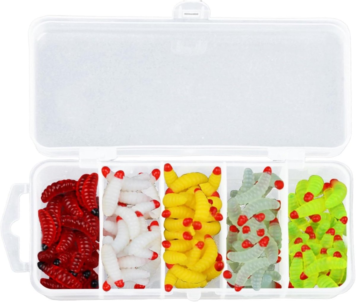 Set van 100 Kunstmatige Vissersaas Wormen (2 cm) Zachte Plastic Wormen voor Vissen, Perfect voor Forel, Baars, Steur en Crappie, Geschikt voor Zoet en Zout Water