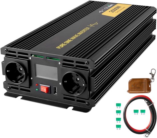 Zuivere Sinus Omvormer 2500w, Dc 12v Naar Ac 230v met Lcd Monitor, Piekvermogen 5000w, Spanningsomvormer met Afstandsbediening, Geschikt voor Auto en Thuisgebruik