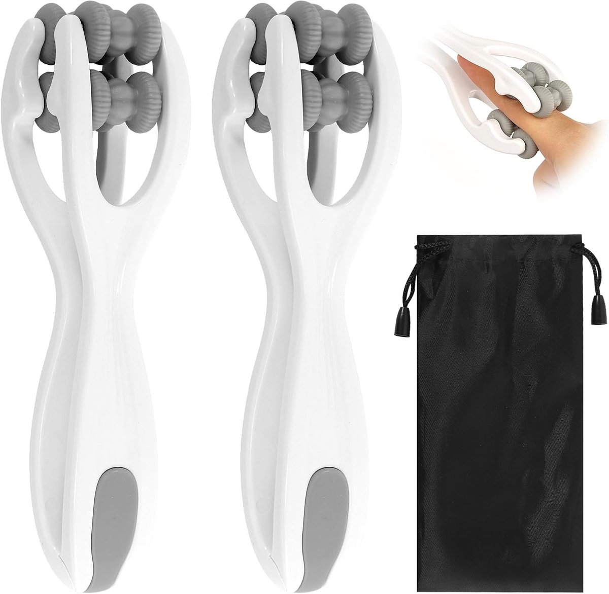 Pack of 2 Hand and Finger Massager, Hand Massager, Massage Ball with Handle, Body, Double Roller Finger Massager, Silicone Massage Roller, Double-Sided Massage Roller for Arthritis and