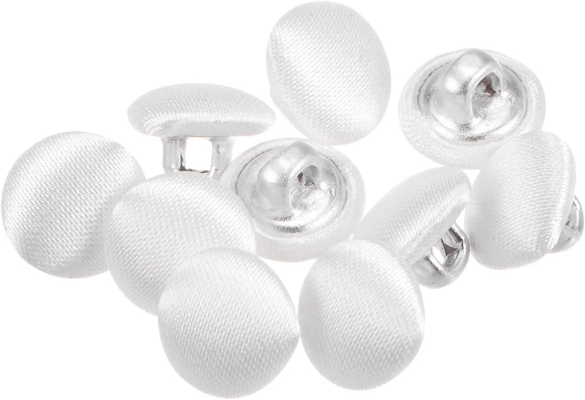 10 Stuks Witte Knopen met Stofbedekking 10mm Satijn Lijn Naai Knopen Rond Ambacht Knopen Metaal Shank Oog Knopen Vintage voor Jas Kleding Blazer Kostuums DIY Projecten
