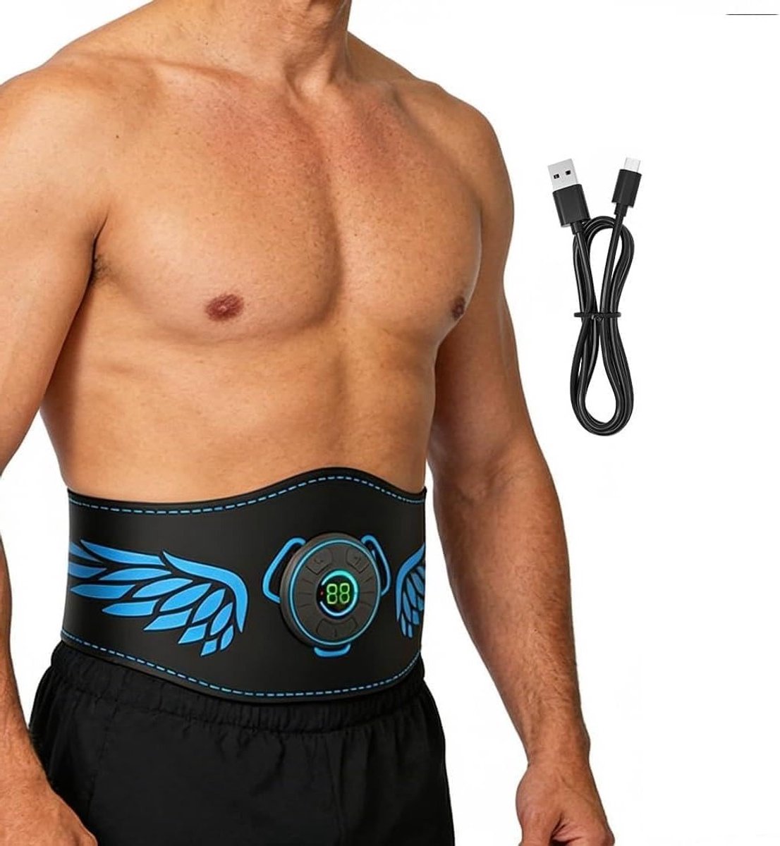 Elektrische Buiktrainer - Spierstimulator EMS - Gerichte Spierstimulatie - 12 Programma's 19 Niveaus - Tot 114 cm Omtrek - Zwart