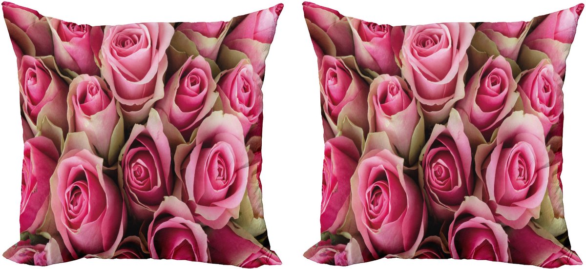 ABAKUHAUS Rozen Decoratieve Kussenhoes, Set van 2, Fris en Zacht Bruidsstijl, 50x50 cm, Lichtgroen Roze