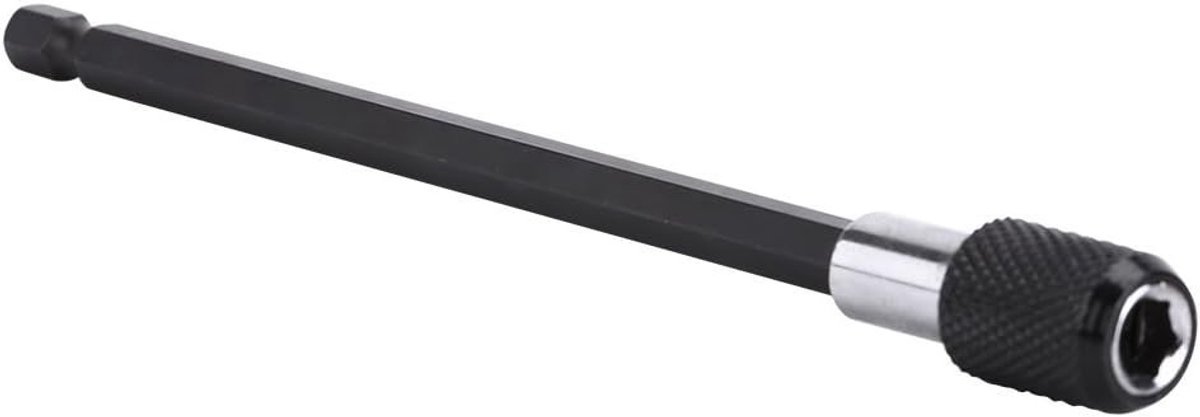 Verlengstuk voor schroefboor met 1/4 inch hex shank, snelontgrendeling, 60/100/150mm lengte, zwart met knurling
