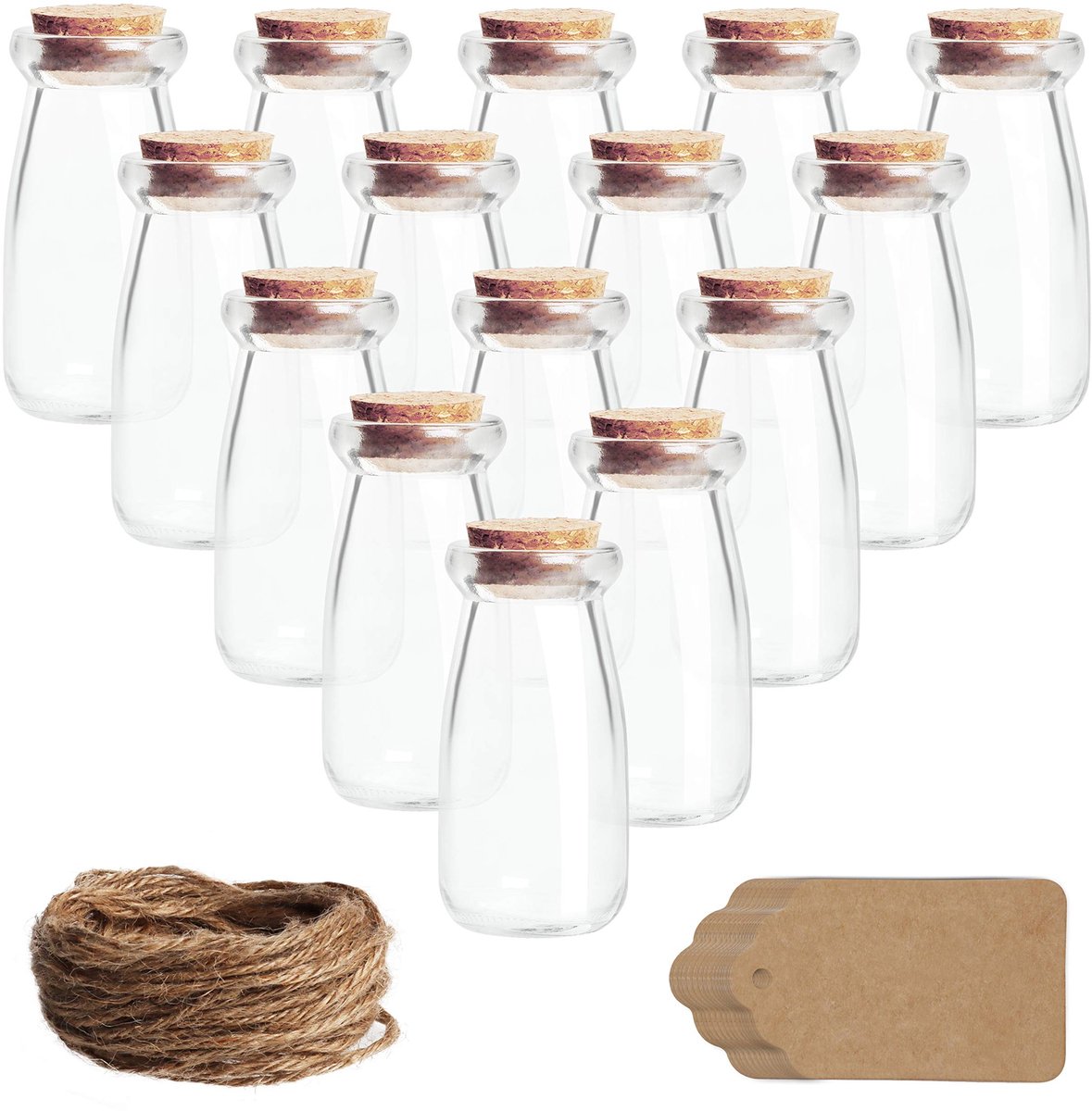 MTTProducts - Mini Mason Jars - Glazen Bewaarpotten - 30 Pak - Cork Lids - Labels - Voor Spices en Cadeaus - 100ml