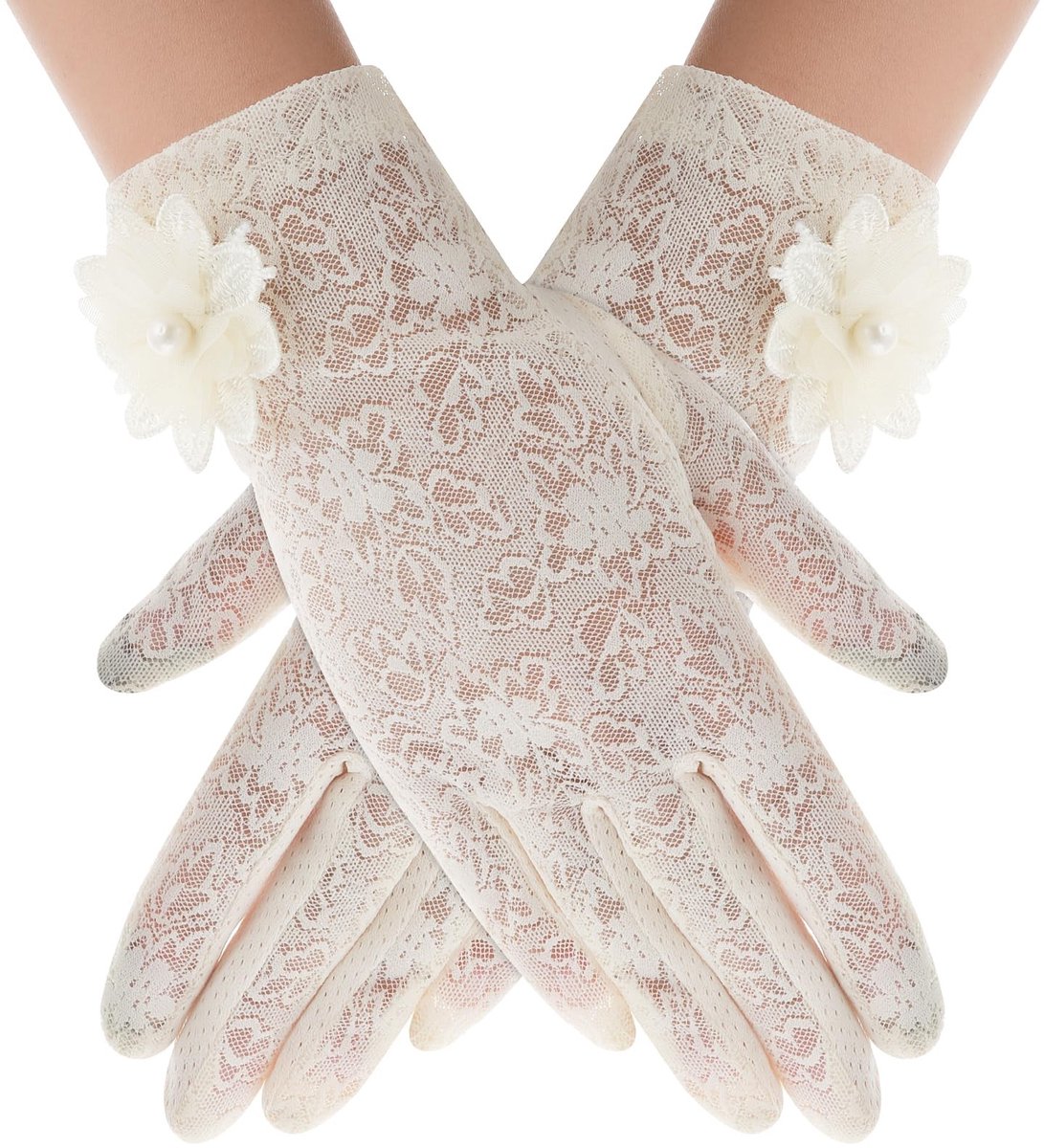 MTTProducts - Elegante Korte Kant Handschoenen - Stijlvolle Zomerhandschoenen - Beige - Bescherming tegen Zon - Perfect voor Bruiloften - Comfortabele ...