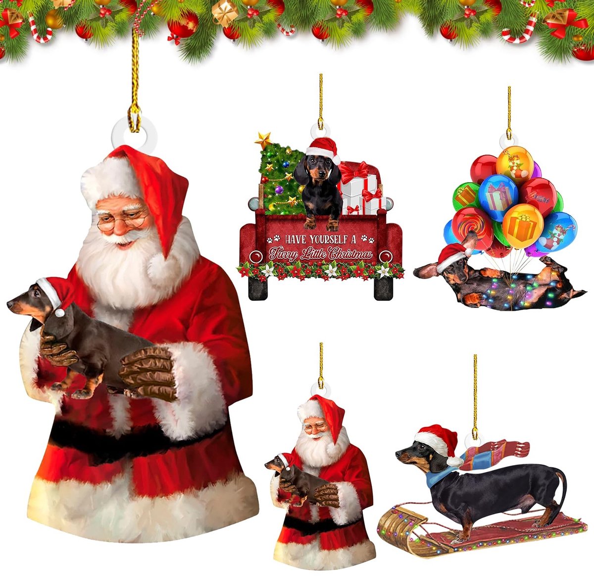 MTTProducts - Kerstboomdecoraties - Dackel Kerstversiering - Persoonlijke Kerstdecoratie - Acryl Dackel Hanger - Grappige Hangdecoratie - Geschikt voor...