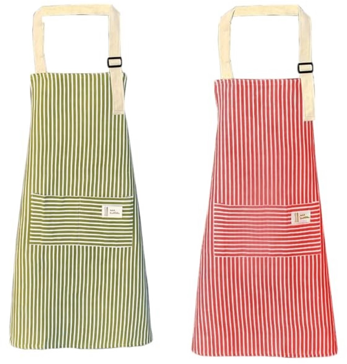 NTHProducts - Keuken Schort - Koken - Set van 2 - Roze en Groen - Schort met Pocket - Geschikt voor Koken en Bakken