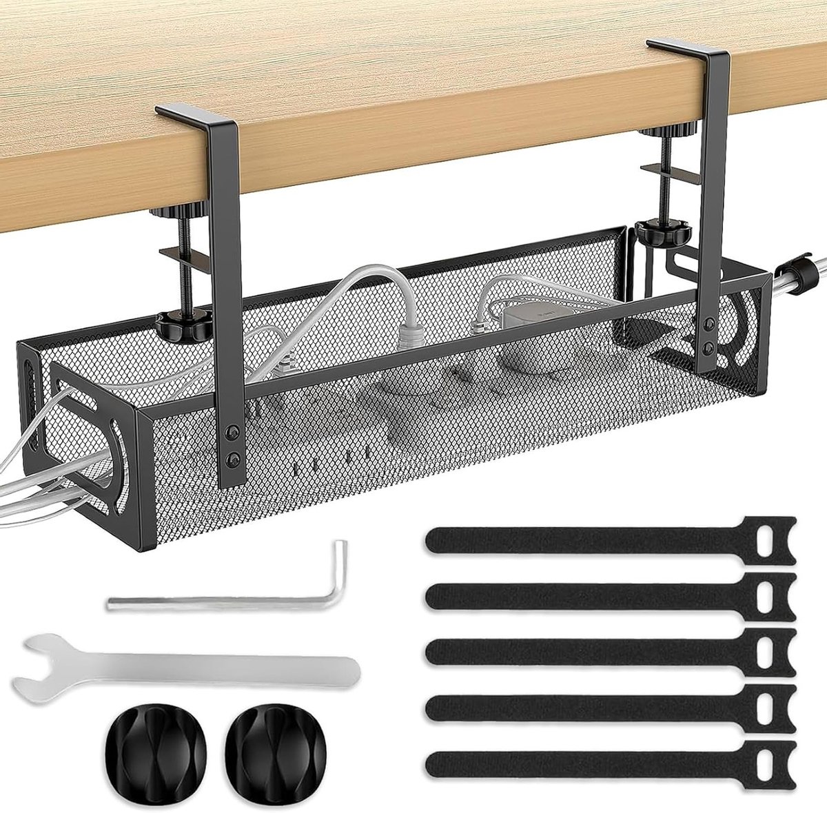 Kabelbeheer onder het bureau, kabelbak voor het organiseren van kabels en stekkerdozen, eenvoudig te installeren zonder boren, ideaal voor kantoor en thuis, zwart