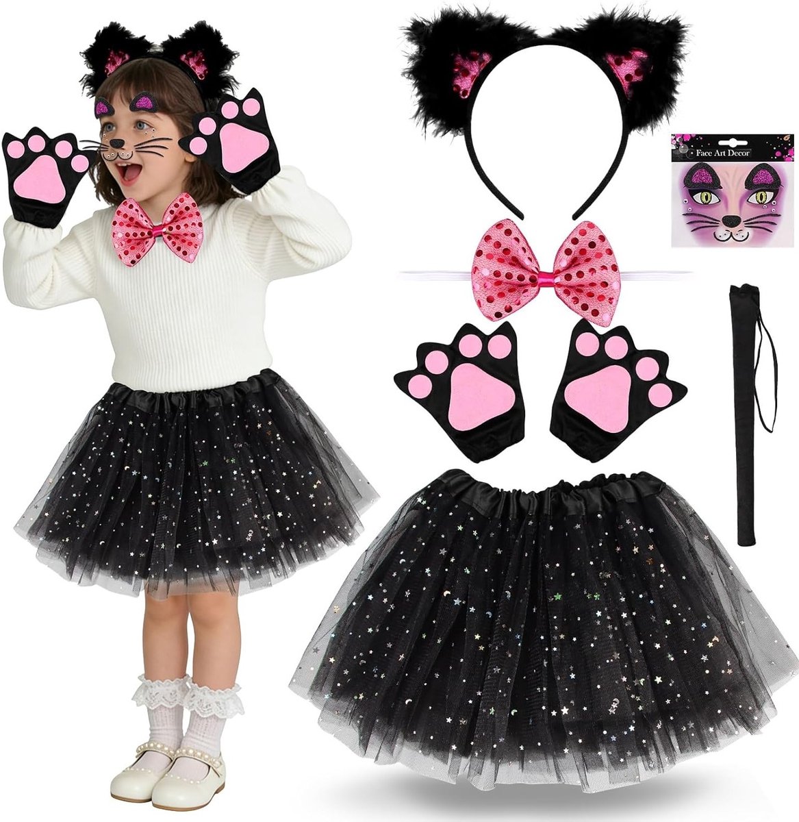 Schattig kattenkostuum voor kinderen - Dierenoutfit voor meisjes, carnaval en Halloween feestjes