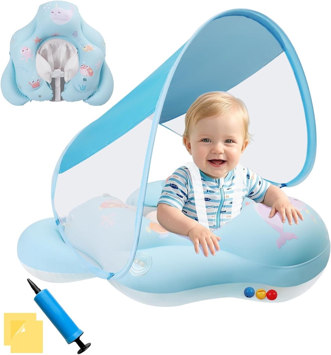 Zwemring voor Baby's met Verwijderbare Zonbescherming en UPF50+ - Ideaal voor Peuters van 18-48 Maanden in het Zwembad
