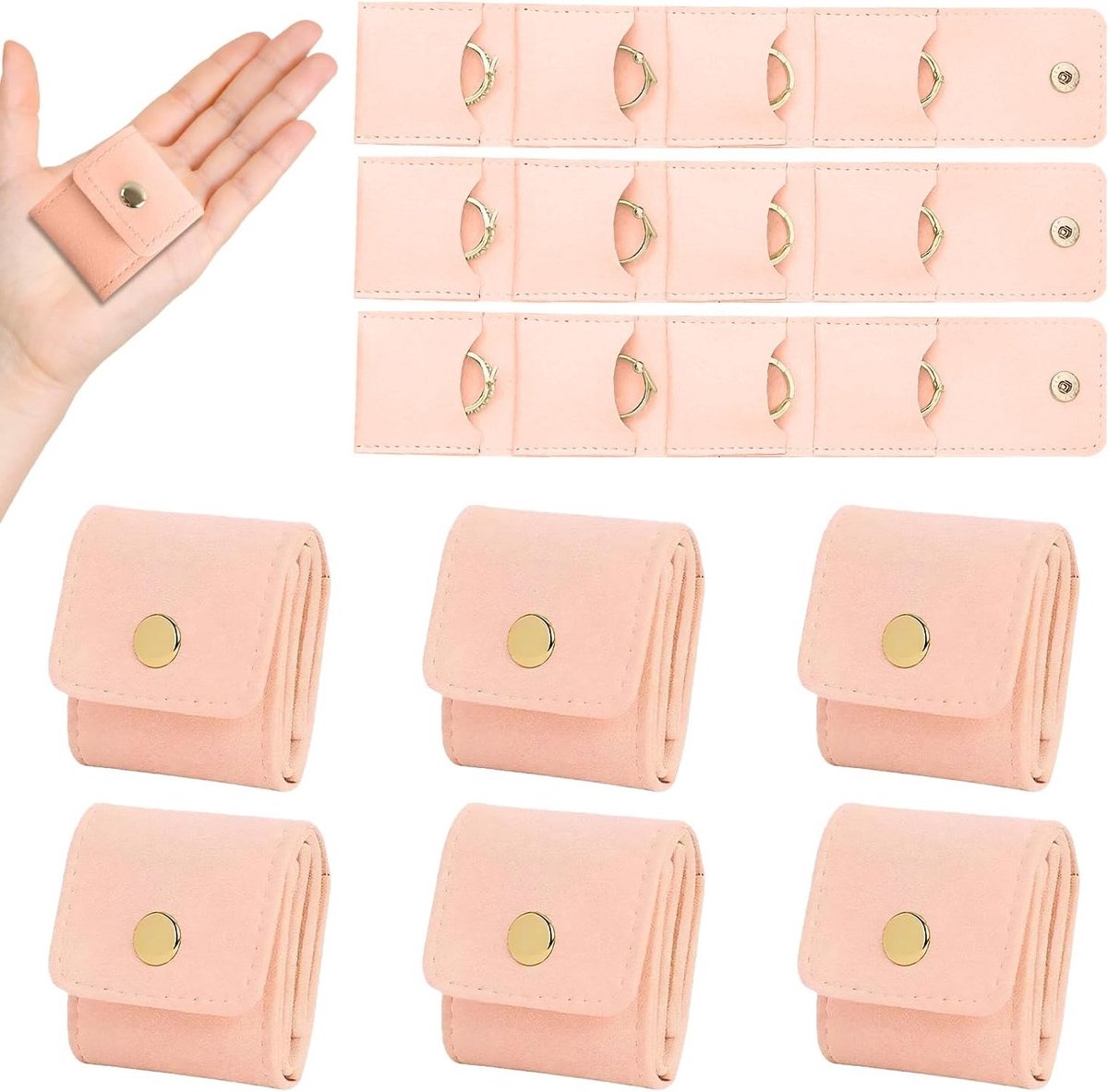 Compacte Reisjuwelendoos - Vouwbare Organizer voor Oorbellen, Ringen en Kettingen - Roze, Perfect voor Reizen en Opbergen