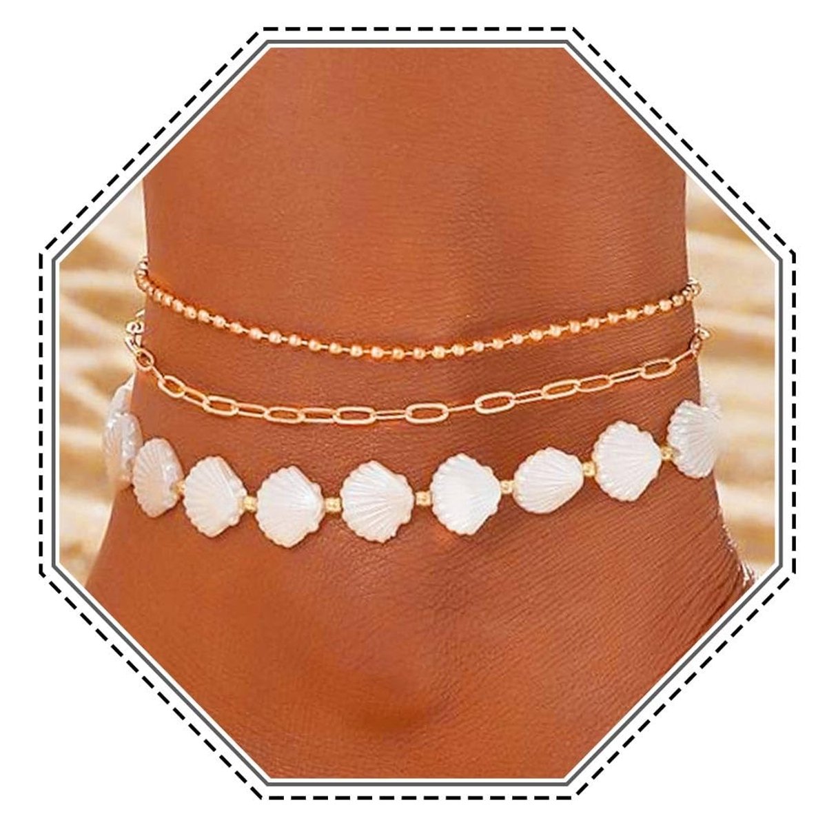 NTHProducts - Boho Shell Anklets - Strand Sieraden - Elegant - Goud - Enkelbandjes - Perfect voor Zomer - 3-delige Set