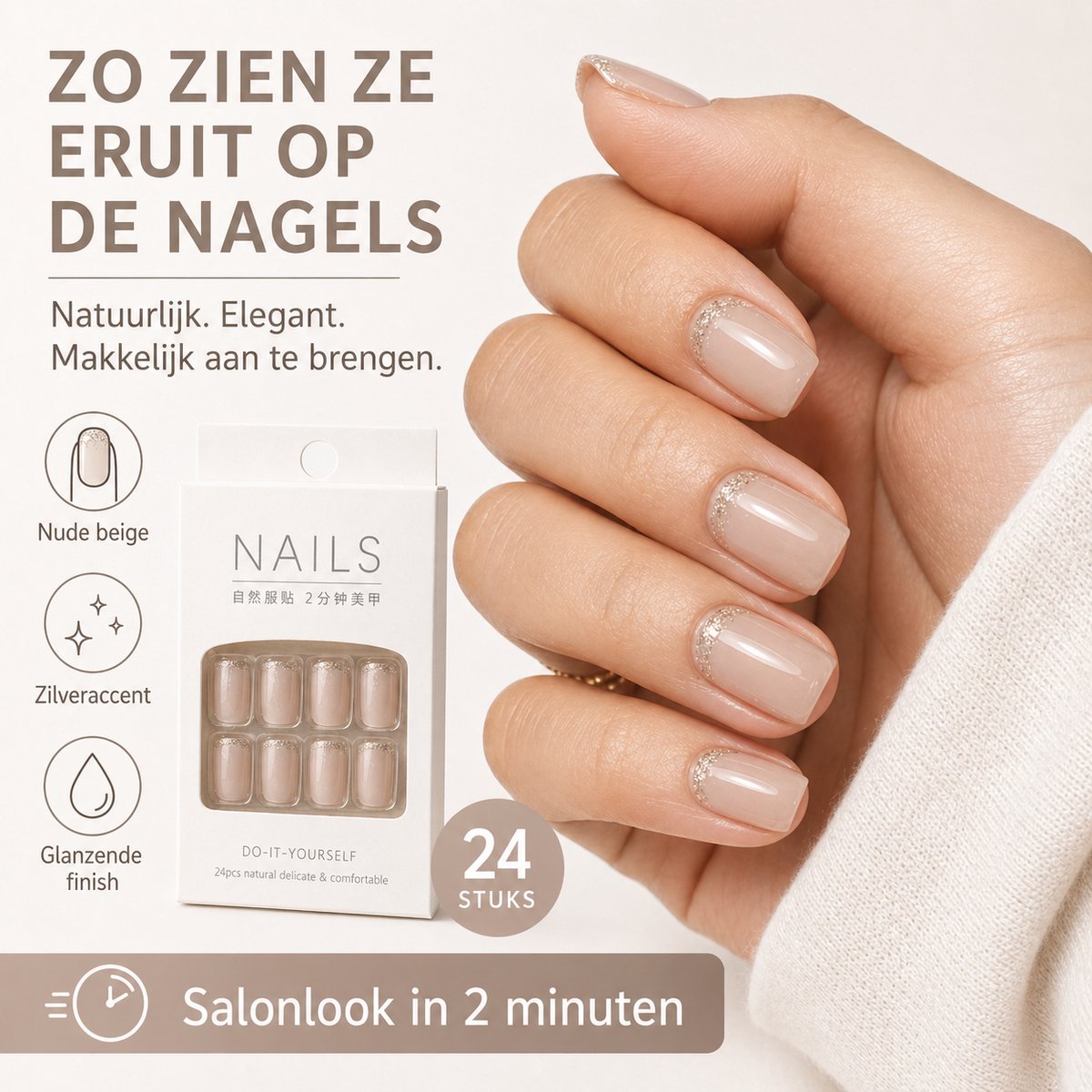24-delige set plaknagels met dubbelzijdige nagelvijl en gel-nagelstick